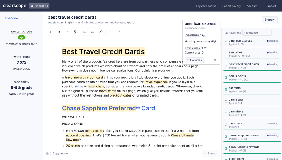 ClearScope SaaS SEO Tool