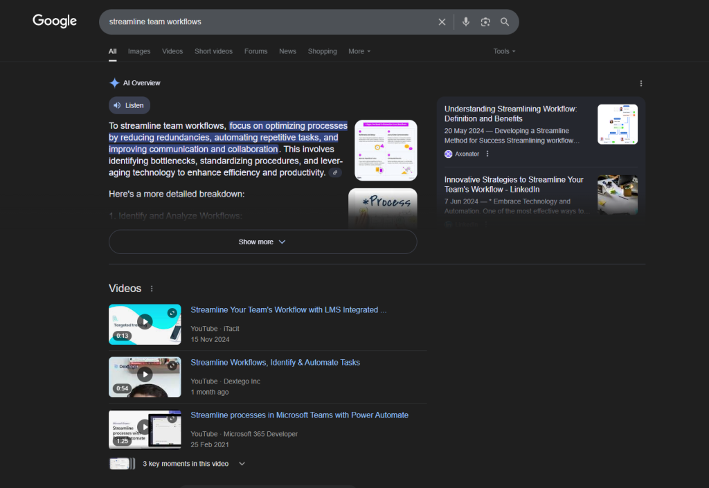 Screenshot Showing Google's AI Feature